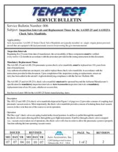 SERVICE BULLETIN Service Bulletin Number: 006 Subject: Inspection Intervals and Replacement Times for the AA1H5-25 and AA1H25A Check Valve Manifolds. Applicability: Aero Accessories’AA1H5-25 Series Check Valve Manifold