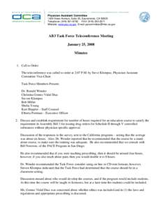 AB3 Task Force Teleconference Meeting Minutes, January 25, [removed]California Physician Assistant Committee, Department of Consumer Affairs