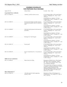 NYS Register/May 2, 2012  Rule Making Activities HEARINGS SCHEDULED FOR PROPOSED RULE MAKINGS