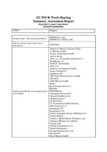 EU PSUR Work Sharing Summary Assessment Report Risperdal (Consta) (risperidone) BE/H/PSUR[removed]P-RMS