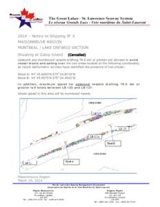 2014 – Notice to Shipping No 4 MAISONNEUVE REGION MONTREAL / LAKE ONTARIO SECTION Shoaling at Galop Island  (Cancelled)