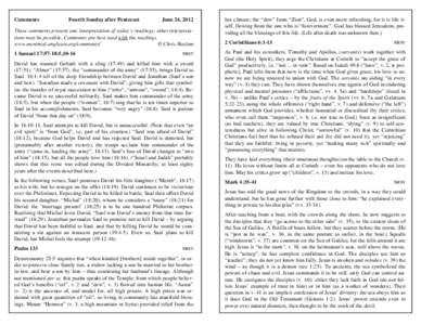 Comments  Fourth Sunday after Pentecost June 24, 2012