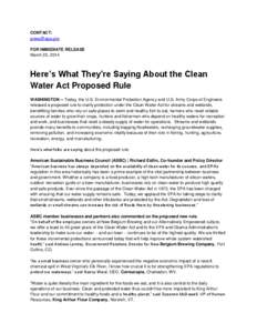 CONTACT: [removed] FOR IMMEDIATE RELEASE March 25, 2014  Here’s What They’re Saying About the Clean