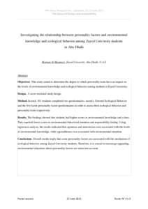 Human behavior / Agreeableness / Trait theory / Neuroticism / Zayed University / Zayed bin Sultan Al Nahyan / Abu Dhabi / HEXACO model of personality structure / Big Five personality traits / Personality traits / Mind / United Arab Emirates