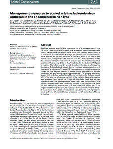 Animal Conservation. Print ISSN[removed]Management measures to control a feline leukemia virus