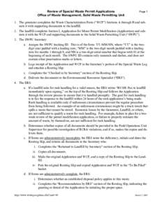 Review of Special Waste Permit Applications Office of Waste Management, Solid Waste Permitting Unit PageThe generator completes the Waste Characterization Form (“WCF”) Sections A through H and submits it with 