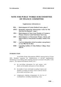 For information  PWSCI[removed]NOTE FOR PUBLIC WORKS SUBCOMMITTEE OF FINANCE COMMITTEE