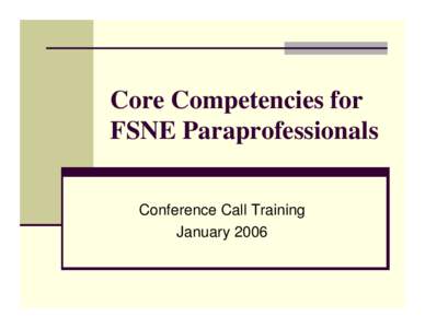 Core Competencies for Nutrition Paraprofessionals