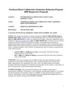 Northeast Diesel Collaborative Emissions Reduction Program 2008 Request for Proposals