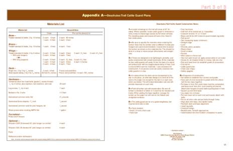Part 3 of 3 Appendix A—Deschutes Trail Cattle Guard Plans Materials List Material  Deschutes Trail Cattle Guard Construction Notes