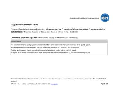 Regulatory Comment Form Proposed Regulation/Guidance Document: Guidelines on the Principles of Good Distribution Practice for Active Substances for Medicinal Products for Human Use; Ref. Ares[removed][removed]Co