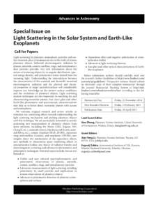 Advances in Astronomy  Special Issue on Light Scattering in the Solar System and Earth-Like Exoplanets Call for Papers