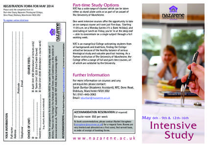Part-time Study Options  REGISTRATION FORM FOR MAY 2014