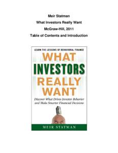 Meir Statman What Investors Really Want McGraw-Hill, 2011 Table of Contents and Introduction  Contents