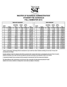 MASTER OF BUSINESS ADMINISTRATION STUDENT FEE SCHEDULE FALL SEMESTER 2013 MISSOURI RESIDENT Credit Hours