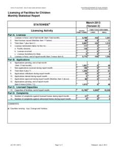 CALIFORNIA DEPARTMENT OF SOCIAL SERVICES DATA SYSTEMS AND SURVEY DESIGN BUREAU STATE OF CALIFORNIA - HEALTH AND HUMAN SERVICES AGENCY  Licensing of Facilities for Children