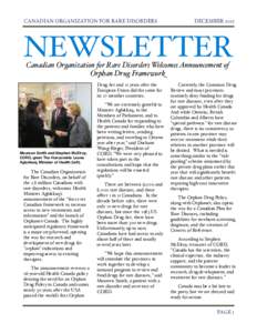 CANADIAN ORGANIZATION FOR RARE DISORDERS!  DECEMBER 2012 NEWSLETTER Canadian Organization for Rare Disorders Welcomes Announcement of