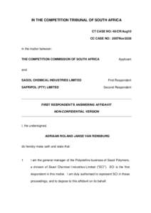 IN THE COMPETITION TRIBUNAL OF SOUTH AFRICA CT CASE NO: 48/CR/Aug10 CC CASE NO: 2007Nov3338 In the matter between: