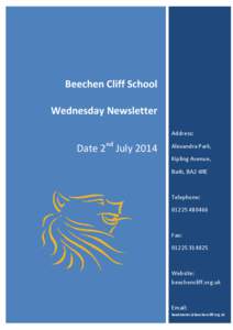 Beechen Cliff School Wednesday Newsletter Address: Date 2nd July 2014