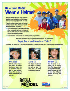 Be a “Roll Model”  Wear a Helmet A bicycle helmet should be snug, level, and stable on your head and cover most of your forehead before any adjustments are made.