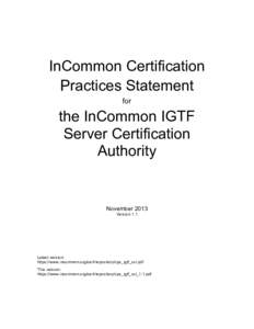 InCommon Certification Practices Statement for the InCommon IGTF Server Certification