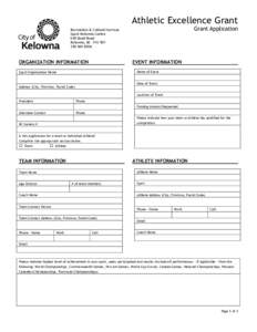 Athletic Excellence Grant  Grant Application Recreation & Cultural Services Sport Kelowna Centre