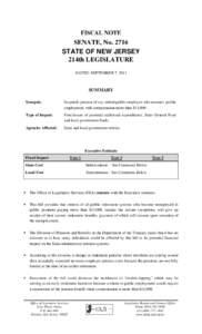FISCAL NOTE  SENATE, NoSTATE OF NEW JERSEY 214th LEGISLATURE DATED: SEPTEMBER 7, 2011