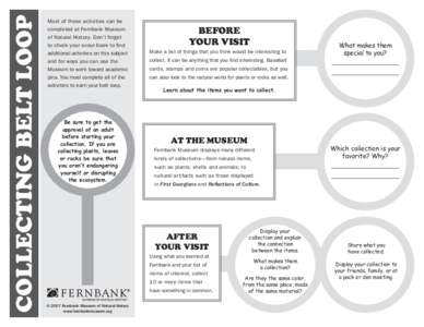 COLLECTING BELT LOOP  Most of these activities can be completed at Fernbank Museum of Natural History. Don’t forget to check your scout book to find