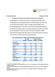 Information Release  30 September 2013 The Domestic Irish Banks’ Consolidated Foreign Claims: An Overview 