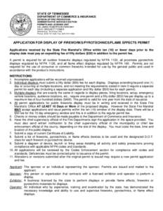 STATE OF TENNESSEE DEPARTMENT OF COMMERCE & INSURANCE DIVISION OF FIRE PREVENTION ADMINISTRATIVE SERVICES SECTION PERMITS AND LICENSES UNIT 500 JAMES ROBERTSON PARKWAY