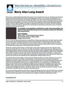 ACWI  Water: One Resource – Shared Effort – Common Future Eighth National Monitoring Conference  Barry Alan Long Award