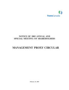 NOTICE OF 2003 ANNUAL AND SPECIAL MEETING OF SHAREHOLDERS MANAGEMENT PROXY CIRCULAR  February 25, 2003
