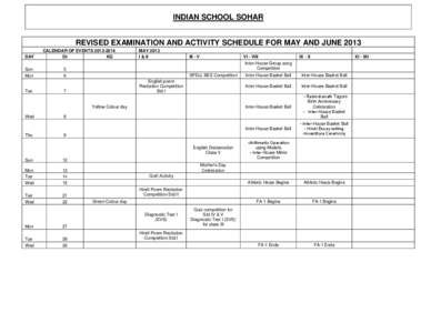 INDIAN SCHOOL SOHAR REVISED EXAMINATION AND ACTIVITY SCHEDULE FOR MAY AND JUNE 2013 DAY Sun Mon