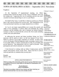 TOWN OF HENLOPEN ACRES— September 2012 Newsletter Neighbors: Volume 12, Issue 3 th