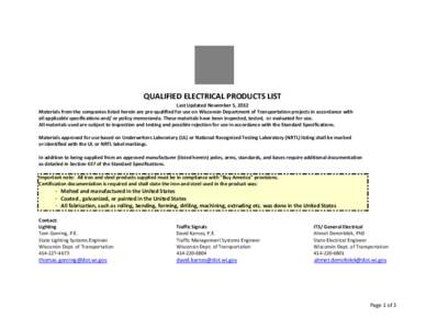 Qualified electirical products - WisDOT