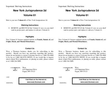 Important: Shelving Instructions  Important: Shelving Instructions New York Jurisprudence 2d