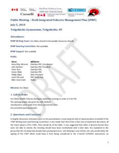 Public Meeting – Draft Integrated Fisheries Management Plan (IFMP) July 5, 2010 Tsiigehtchic Gymnasium, Tsiigehtchic, NT Attendance: IFMP Writing Team: Kris Maier (Gwich’in Renewable Resources Board) IFMP Steering Co