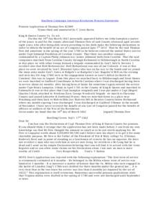 Southern Campaign American Revolution Pension Statements Pension Application of Thomas Dew R2909 Transcribed and annotated by C. Leon Harris King & Queen County Va To wit On this the 10 th day M arch 1842 personally appe