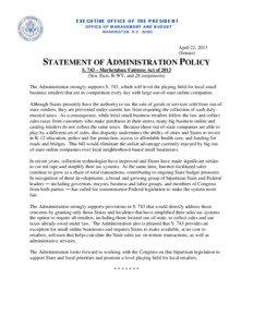 Statement of Administration Policy on S. 743 – Marketplace Fairness Act of 2013