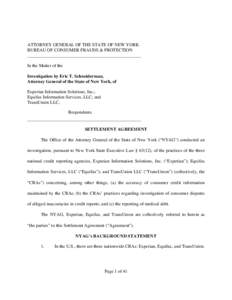 ATTORNEY GENERAL OF THE STATE OF NEW YORK BUREAU OF CONSUMER FRAUDS & PROTECTION __________________________________________________ In the Matter of the Investigation by Eric T. Schneiderman, Attorney General of the Stat