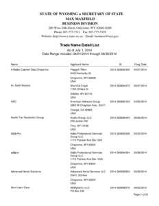 STATE OF WYOMING * SECRETARY OF STATE MAX MAXFIELD BUSINESS DIVISION 200 West 24th Street, Cheyenne, WY[removed]Phone[removed] · Fax[removed]Website: http://soswy.state.wy.us · Email: [removed]