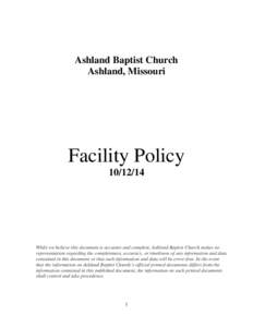 Ashland Baptist Church Ashland, Missouri Facility Policy