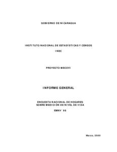 GOBIERNO DE NICARAGUA  INSTITUTO NACIONAL DE ESTADÍSTICAS Y CENSOS INEC  PROYECTO MECOVI
