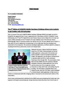 PRESS RELEASE For Immediate Publication Press Contact Ramzi Khoury Field Marketing Executive TIEM/GISTEC