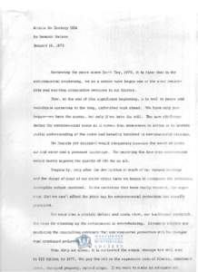 Article for Ecology USA by Senator Nelson January 15, 1973 Reviewing the years since Earth Day, 1970, it is clear that in the environmental awakening, we as a nation have begun one of the mo st rem a rk ­