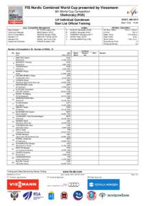 FIS Nordic Combined World Cup presented by Viessmann 8th World Cup Competition Chaikovsky (RUS) SUN 5 JAN[removed]LH Individual Gundersen