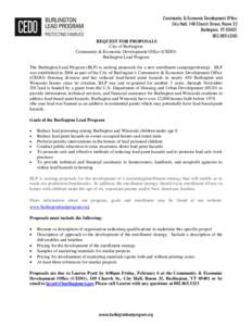 Community & Economic Development Office City Hall, 149 Church Street, Room 32 Burlington, VT[removed]LEAD REQUEST FOR PROPOSALS City of Burlington