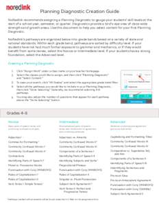 Planning Diagnostic Creation Guide NoRedInk recommends assigning a Planning Diagnostic to gauge your students’ skill levels at the start of a school year, semester, or quarter. Diagnostics provide a bird’s-eye view o