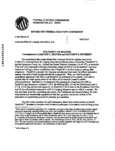 FEDERAL ELECTION COMMISSION WASHINGTON, D.C[removed]BEFORE THE FEDERAL ELECTION COMMISSION IntheMatterof American Hotel & Lodging Association, et al.