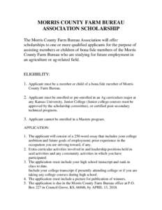 MORRIS COUNTY FARM BUREAU ASSOCIATION SCHOLARSHIP